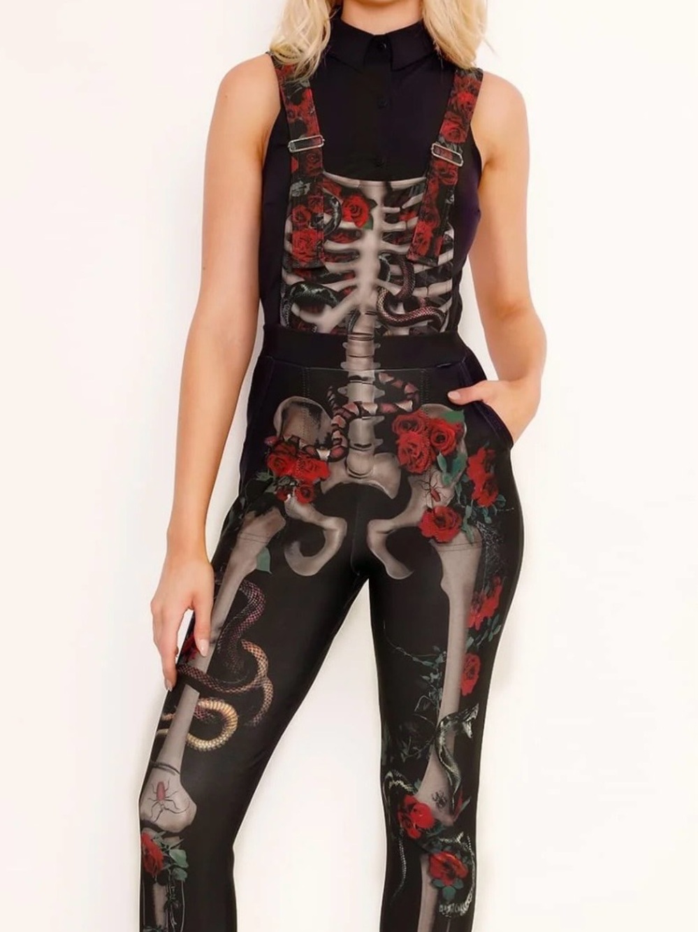 BlackMilk | Creeper Ribs Long Overalls XL NWT Gothic Skeleton Roses Snake Vault - Picture 8 of 10